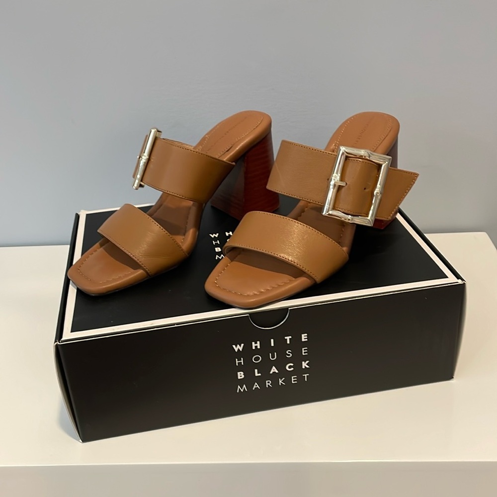 WHBM Leather Brown Buckled Heeled Sandals- Size 6